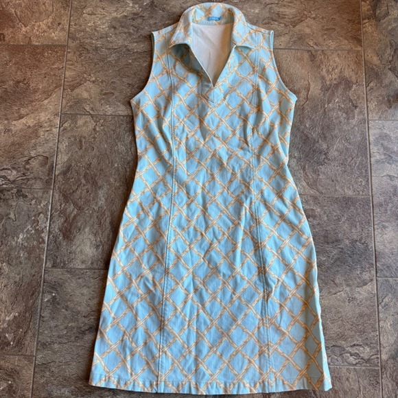 J. McLaughlin Dresses & Skirts - J. McLaughlin‎ Women's Sleeveless Blue Bamboo Lattice Print Collared Dress EUC M